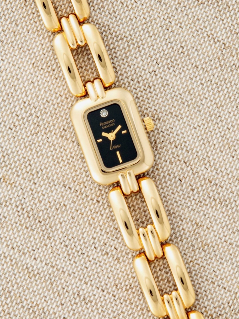 Armitron vintage Gold-Tone Bracelet Watch with Black Dial